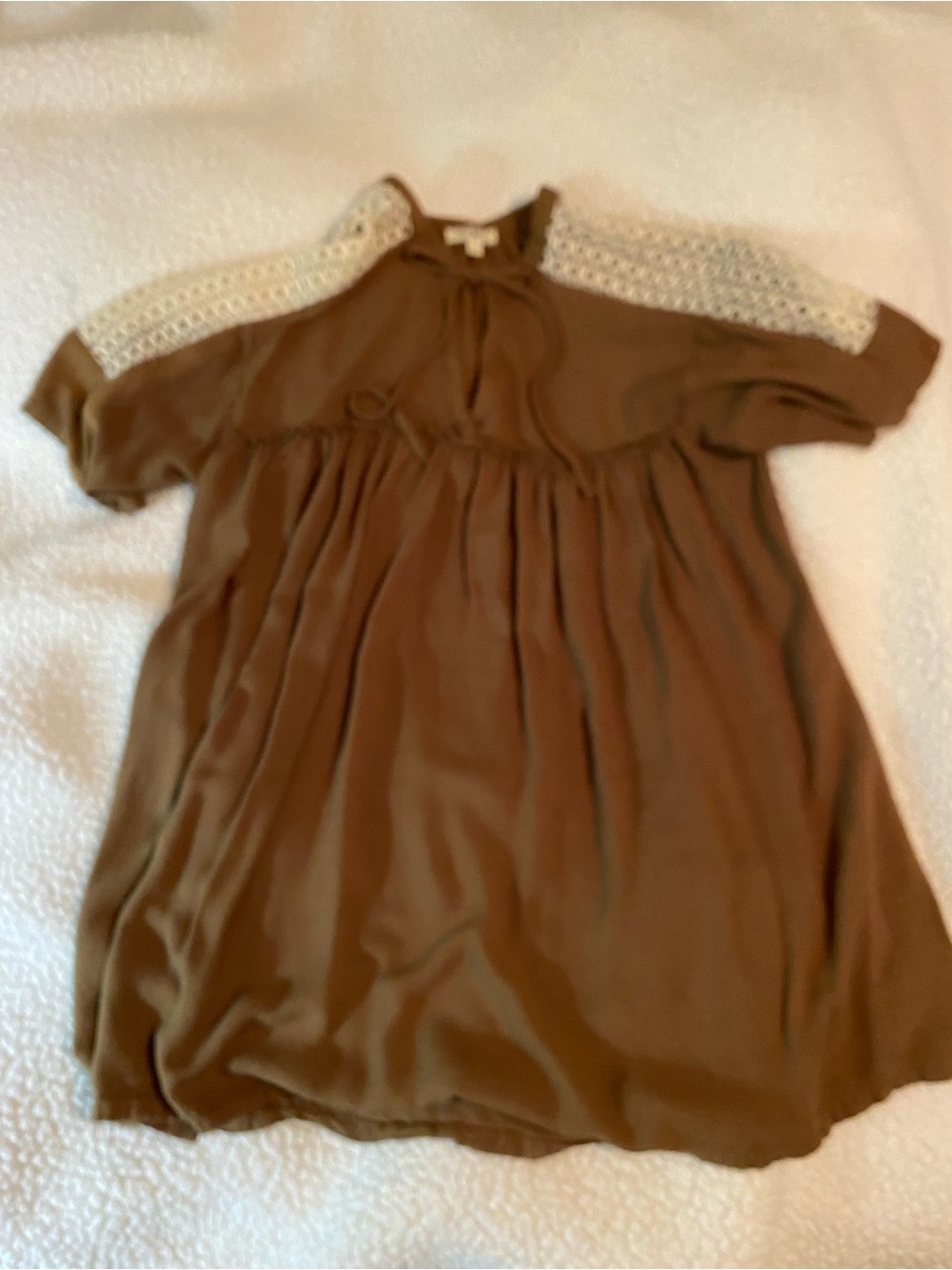 Umgee Brown Dress with Ivory Crochet Shoulders